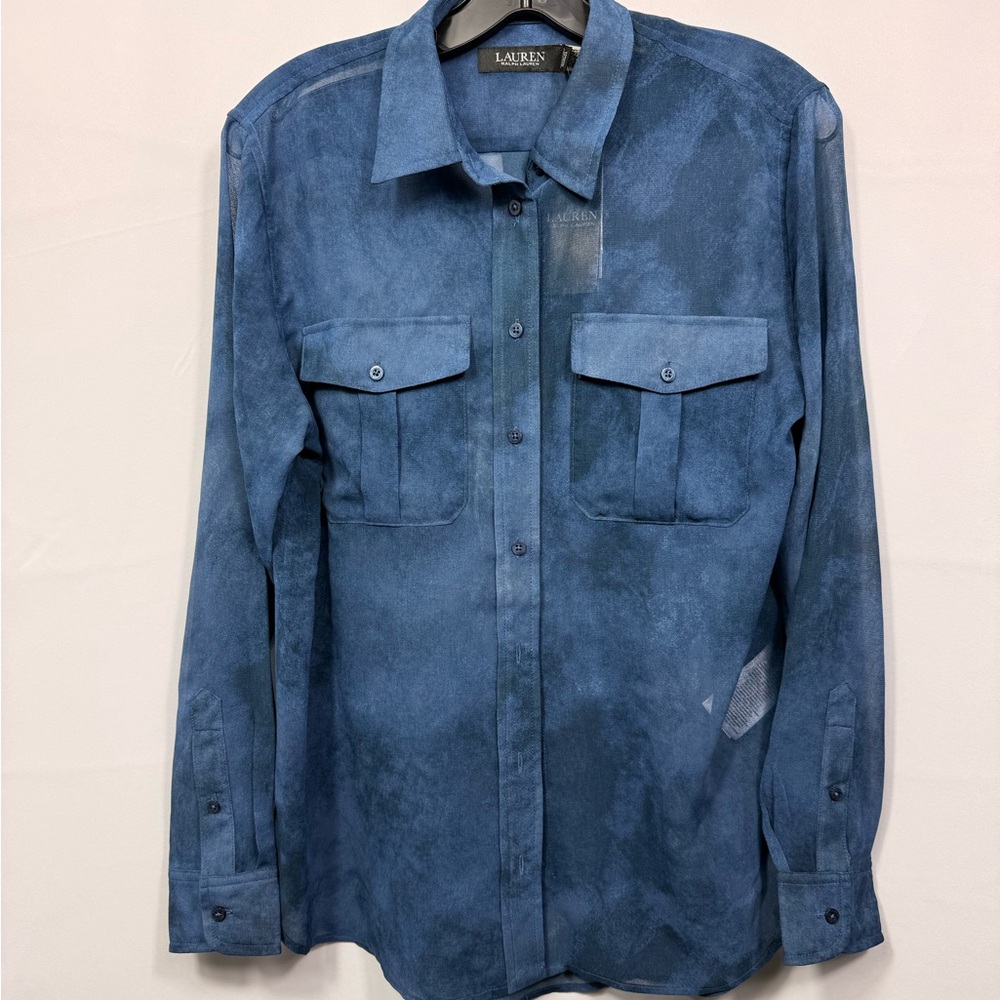 Lauren Ralph Lauren Blue Button Down Shirt M NWT Utility Blouse